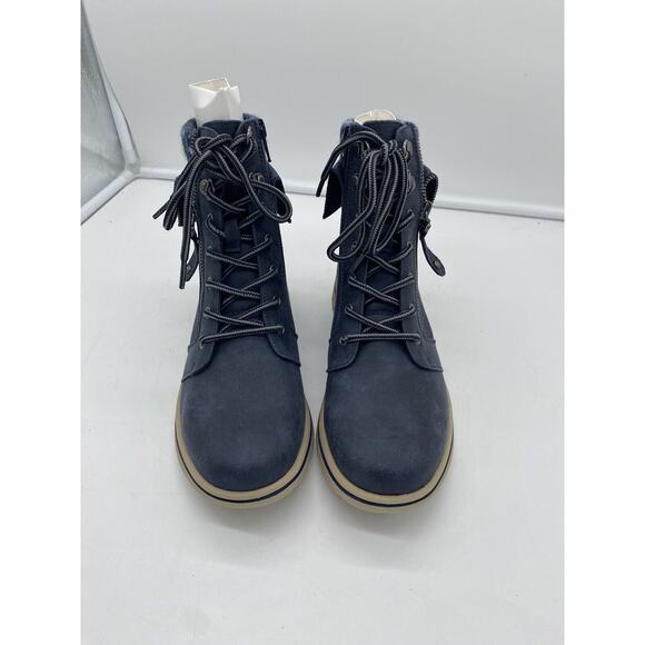 New Cliffs By White Mountain Hope Suede‎ Ankle Boot Sweater Knit Lining Navy 7M - Picture 3 of 6